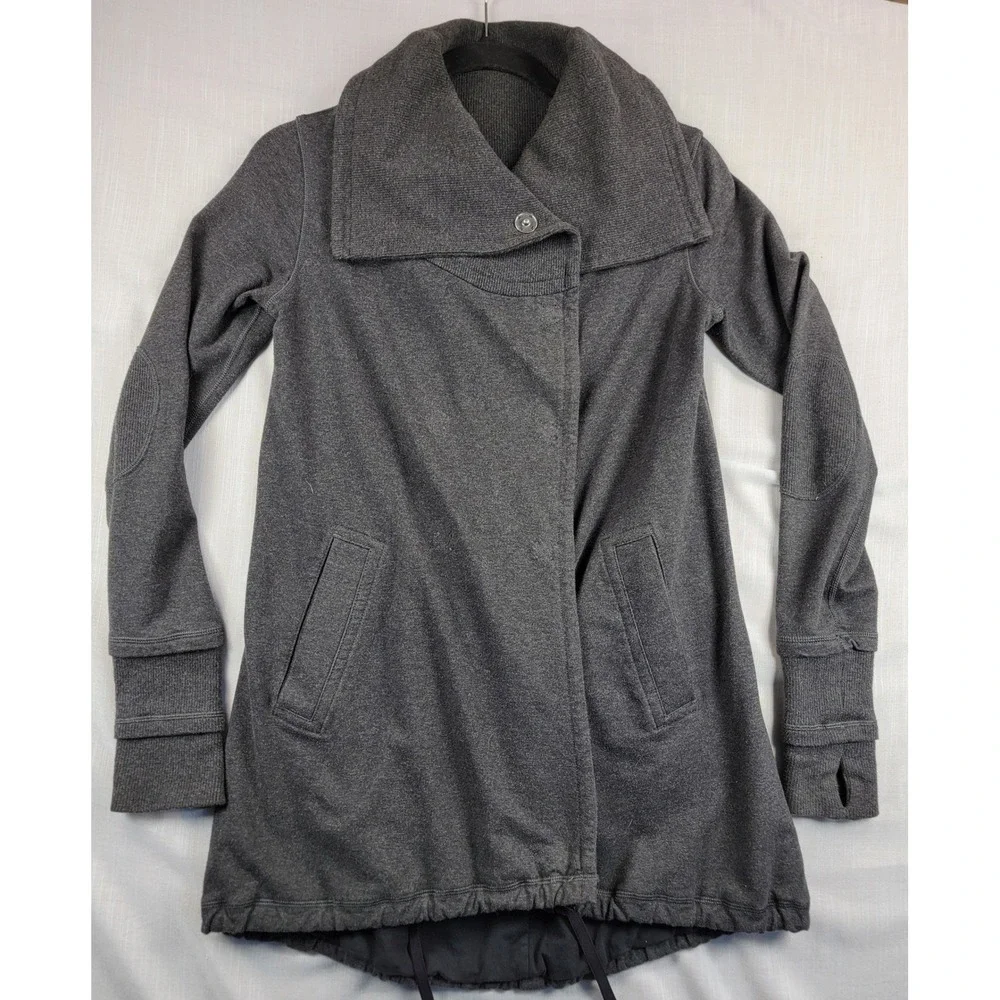 Lululemon Gratitude Wrap Sweater Jacket Women 4 Charcoal Gray Thumbhole Sleeve - Picture 1 of 6